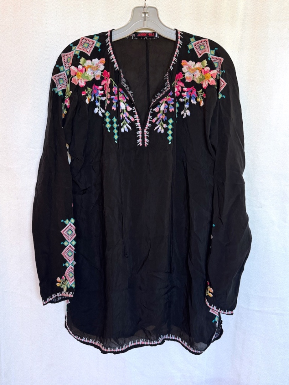 Johnny Was Vanessa Georgette Embroidered Tunic Top Size M